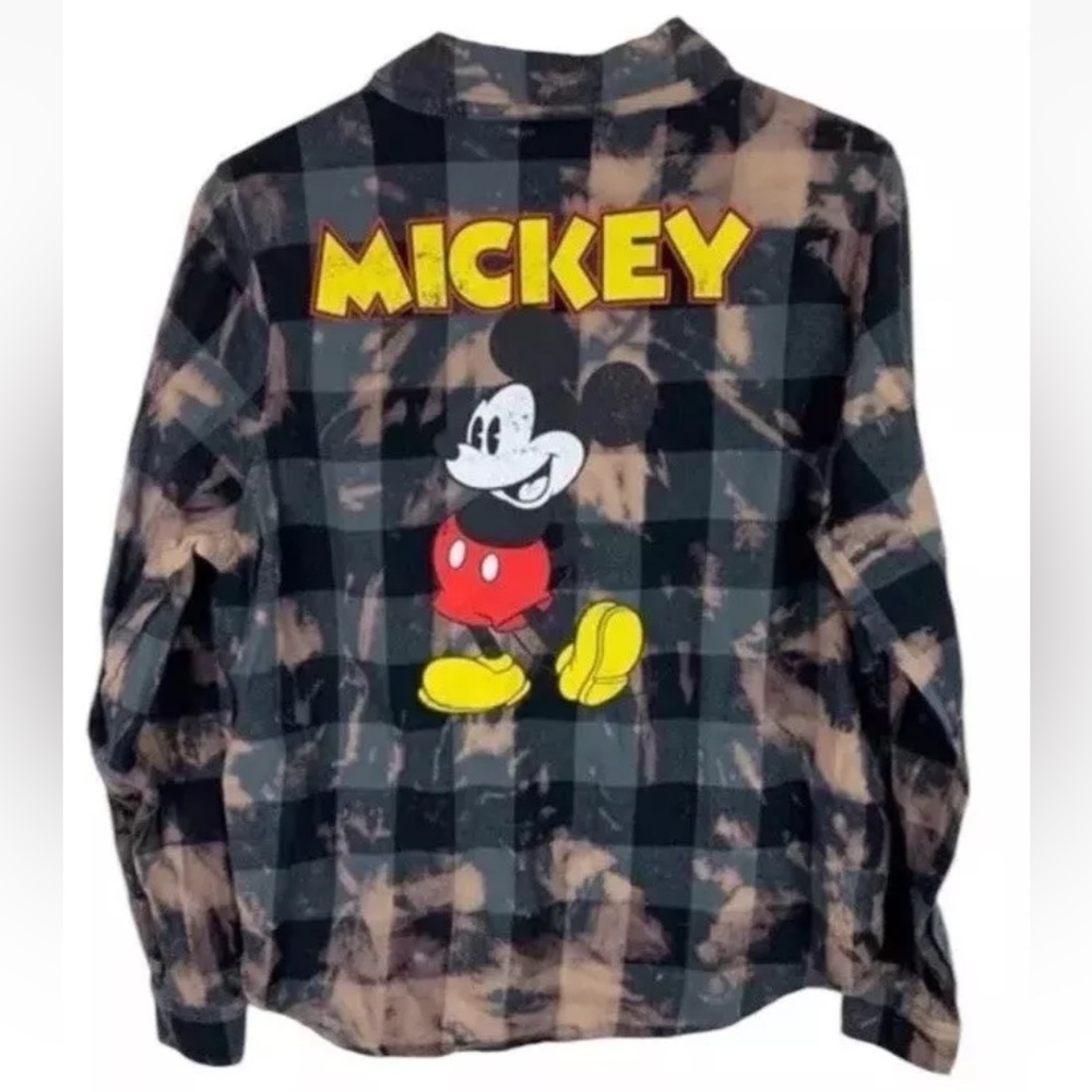 Disney Mickey Mouse Shirt Women's Small Tie Dye Flannel Long Sleeve Button Up